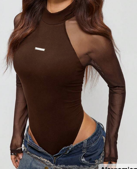 Body manga larga malla tortuga